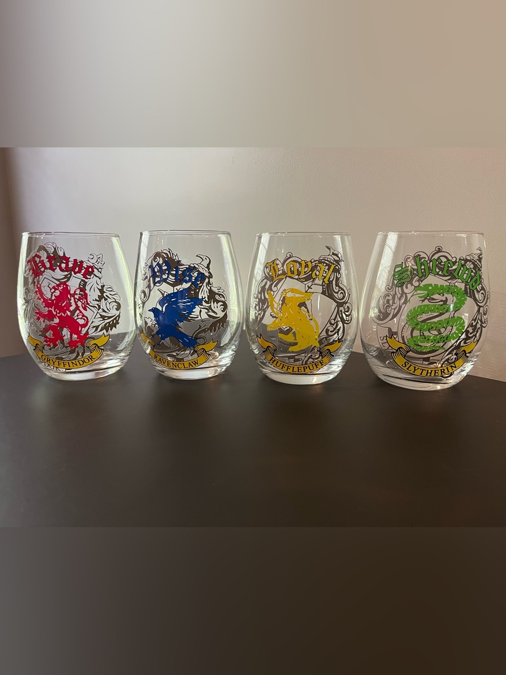 Harry Potter Hogwarts House Crest Stemless Wine Glasses, Set of 4